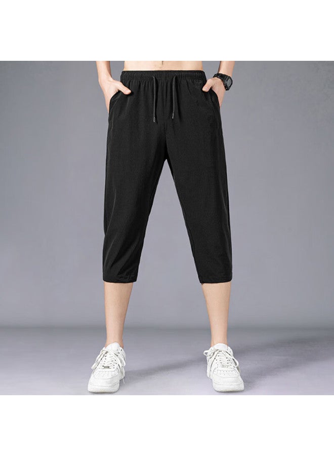 Vancamel Men's Summer Shorts Seven-point Thin Ice Silk Quick-drying Sports Elastic Breathable Casual Pants Black 3XL - Image 3