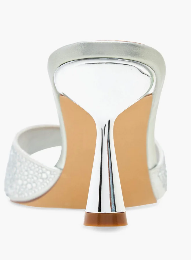 Flora Bella By Shoexpress Embellished Slip-On Sandals with Flared Heel