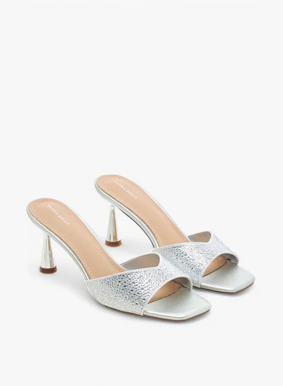 Flora Bella By Shoexpress Embellished Slip-On Sandals with Flared Heel
