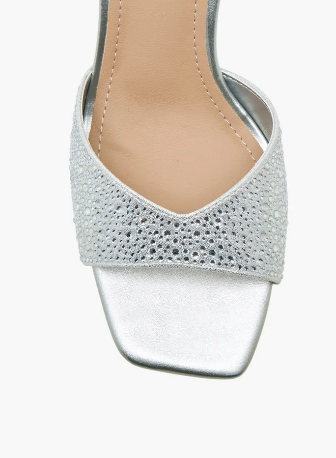 Flora Bella By Shoexpress Embellished Slip-On Sandals with Flared Heel