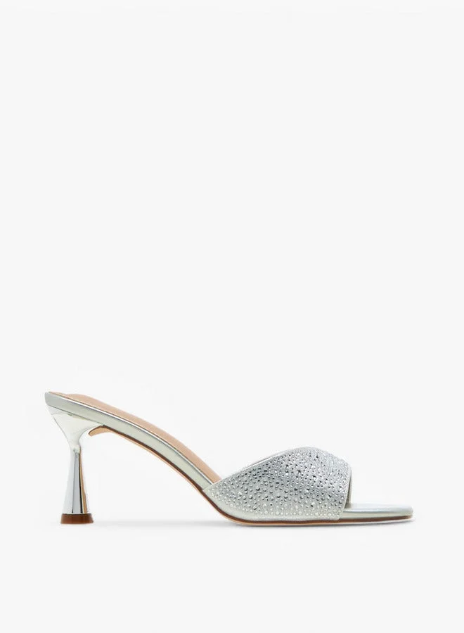 Embellished Slip-On Sandals with Flared Heel