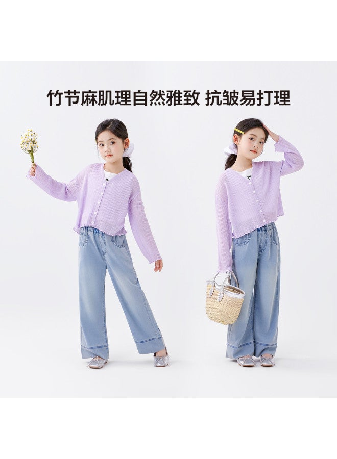Zuoxi Physical Sun Protection Girls' Jacket - Cooling Knit Cropped Breathable Lightweight Kids' Icy Summer Cardigan 2025 - Image 3