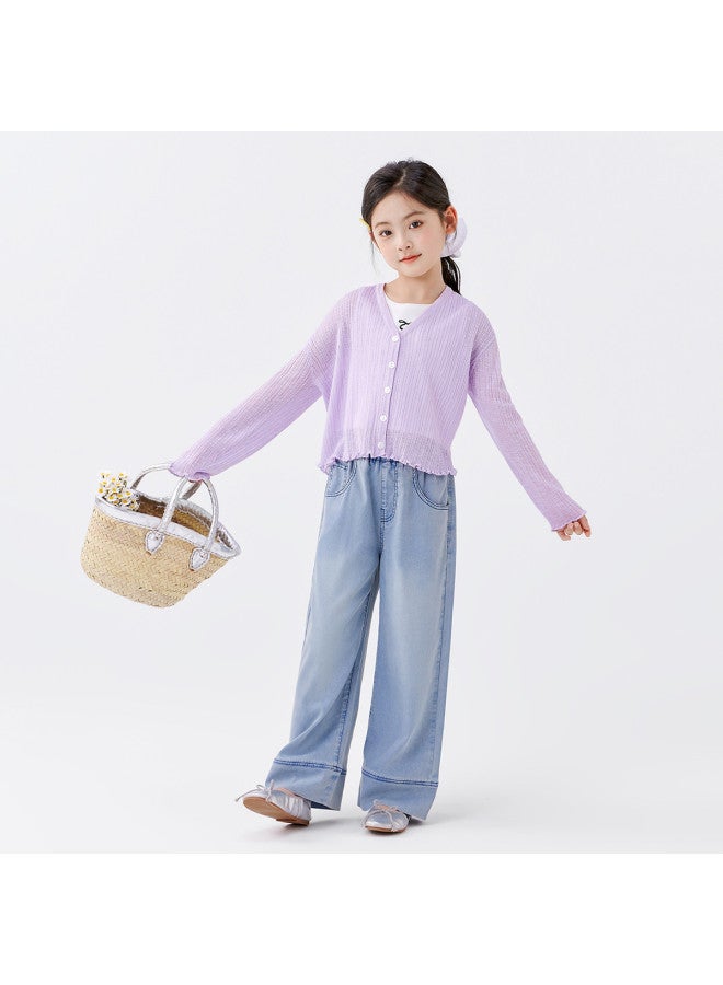 Zuoxi Physical Sun Protection Girls' Jacket - Cooling Knit Cropped Breathable Lightweight Kids' Icy Summer Cardigan 2025 - Image 5