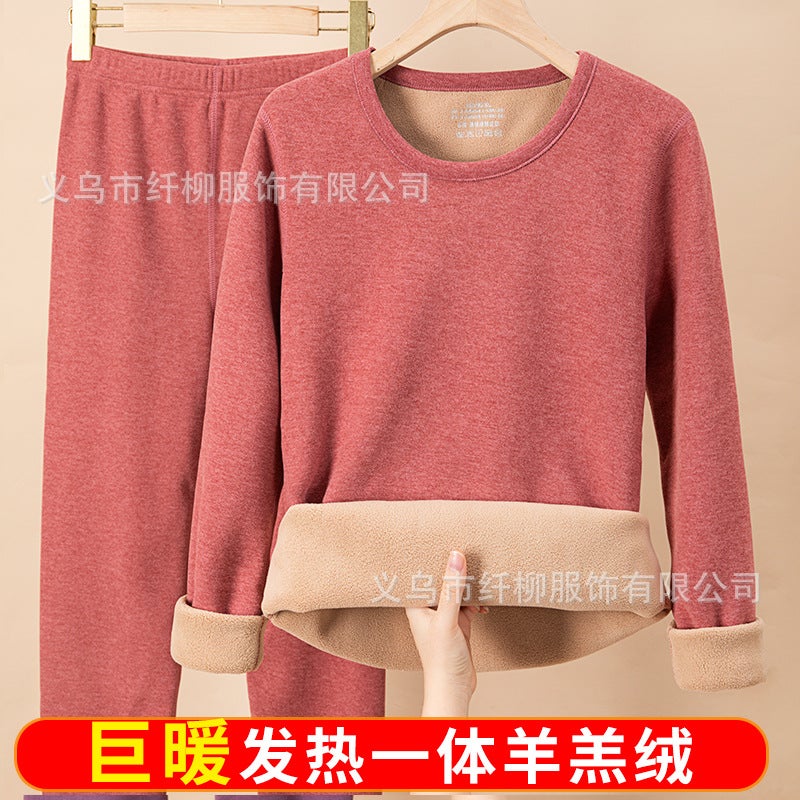 Winter Fleece-Lined Thick Thermal Underwear For Women, Heated Round Neck, Oril Fleece Thermal Set For Men And Couples - Image 1