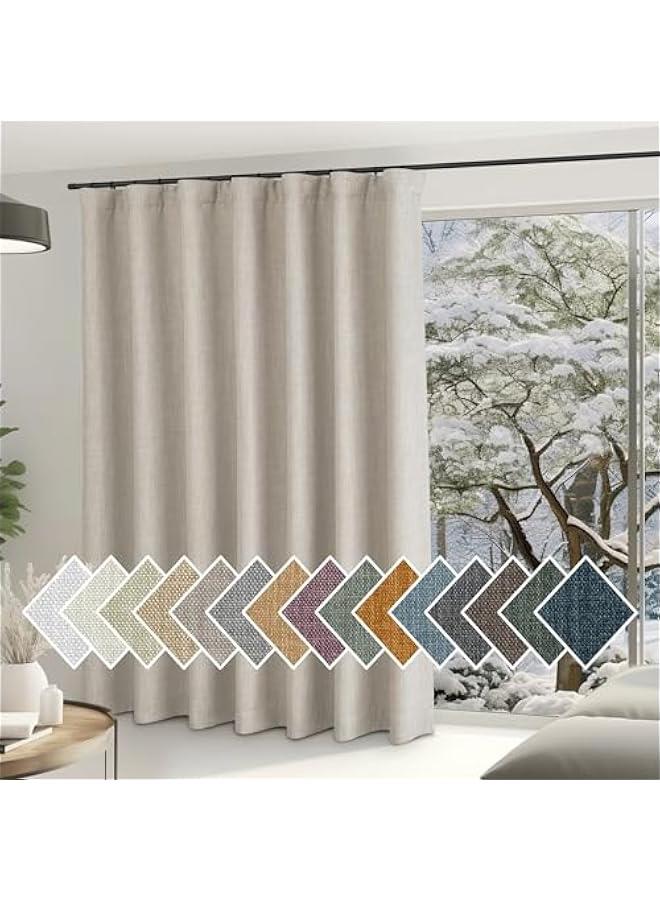 Arabest Room Darkening Patio Curtains for Sliding Door, Hook Belt/Rod Pocket/Back Tab Thermal Window Treatment Room Divider Curtains for Bedroom/Living Room, Angora, W100 x L84, 1 Panel  - Image 1