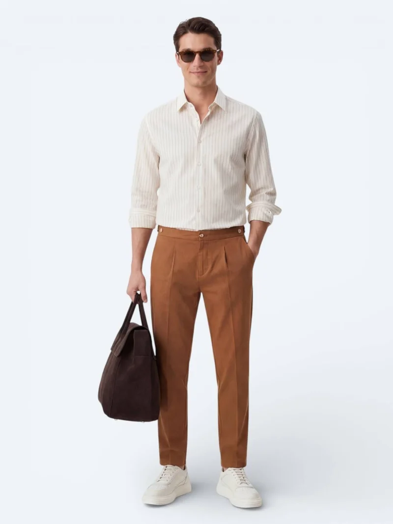 Kip Saffron Striped Regular Fit Long Weaving Casual Shirt