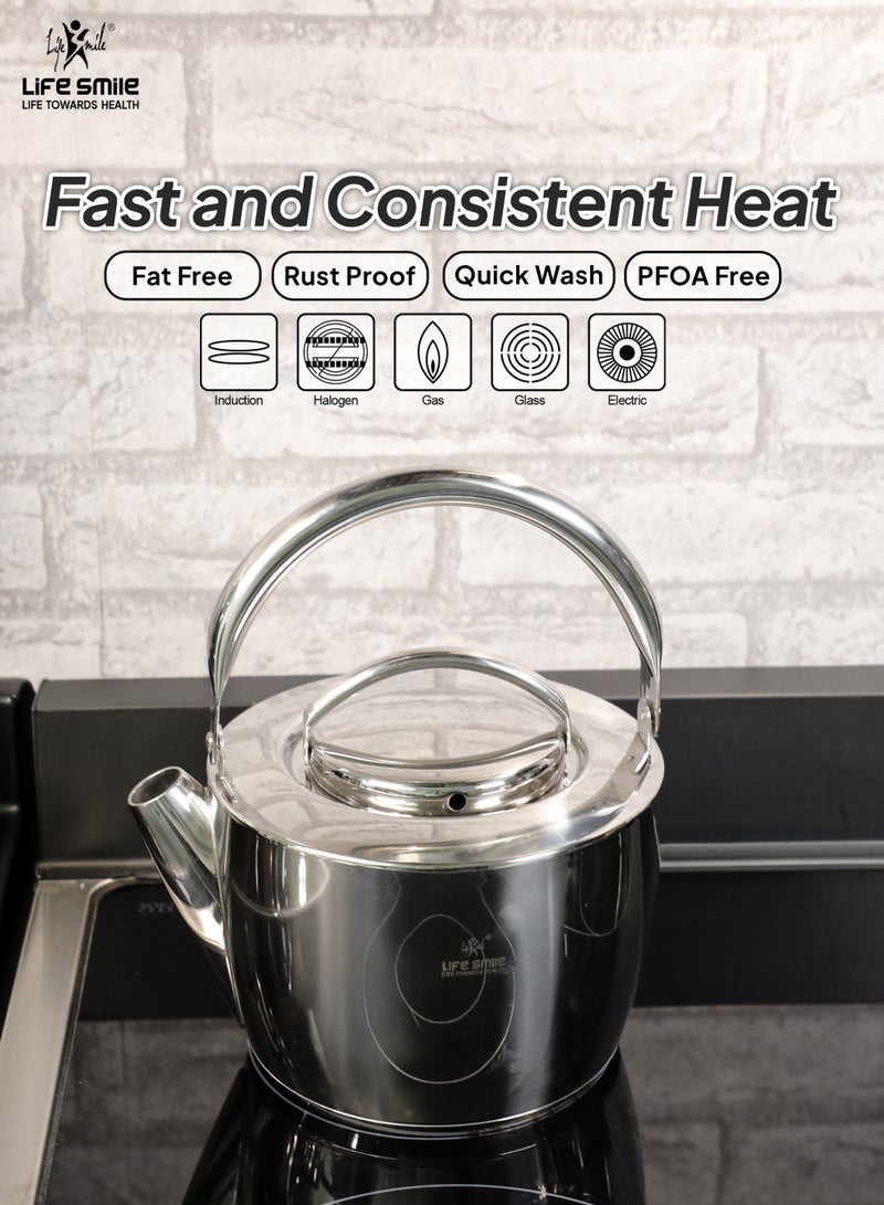 Life Smile طقم غلاية الشاي من لايف سمايل من الفولاذ المقاوم للصدأ – قاعدة تحريض، مقبض بارد، غطاء من الفولاذ المقاوم للصدأ، مقاوم للصدأ، تسخين سريع – 1 لتر + 2.5 لتر إبريق شاي مزدوج لتحضير الشاي والقهوة - Image 5