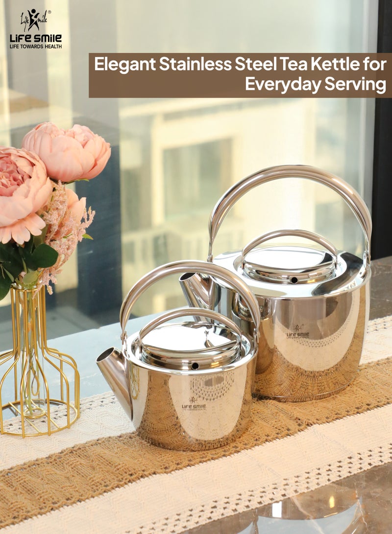 Life Smile طقم غلاية الشاي من لايف سمايل من الفولاذ المقاوم للصدأ – قاعدة تحريض، مقبض بارد، غطاء من الفولاذ المقاوم للصدأ، مقاوم للصدأ، تسخين سريع – 1 لتر + 2.5 لتر إبريق شاي مزدوج لتحضير الشاي والقهوة - Image 4