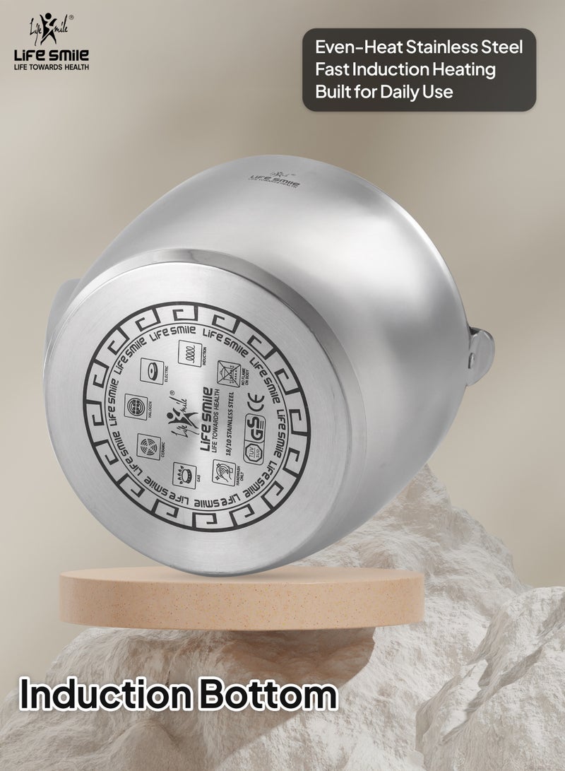 Life Smile طقم غلاية الشاي من لايف سمايل من الفولاذ المقاوم للصدأ – قاعدة تحريض، مقبض بارد، غطاء من الفولاذ المقاوم للصدأ، مقاوم للصدأ، تسخين سريع – 1 لتر + 2.5 لتر إبريق شاي مزدوج لتحضير الشاي والقهوة - Image 2