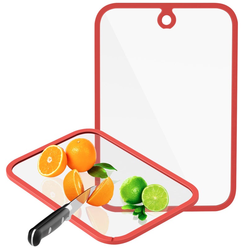 Cutting Board Freshmage Glass Cutting Boards for Kitchen 2Pcs Chopping Board Set with NonSlip Edges  Hanging Hole Dishwasher Safe Clear Cutting Board for Countertop Meal Prep  Serving