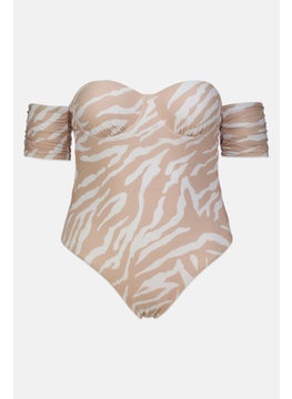 Asos Design Women Animal Print Underwire Non Padded One Piece, Lightly Brown/White  - Image 1