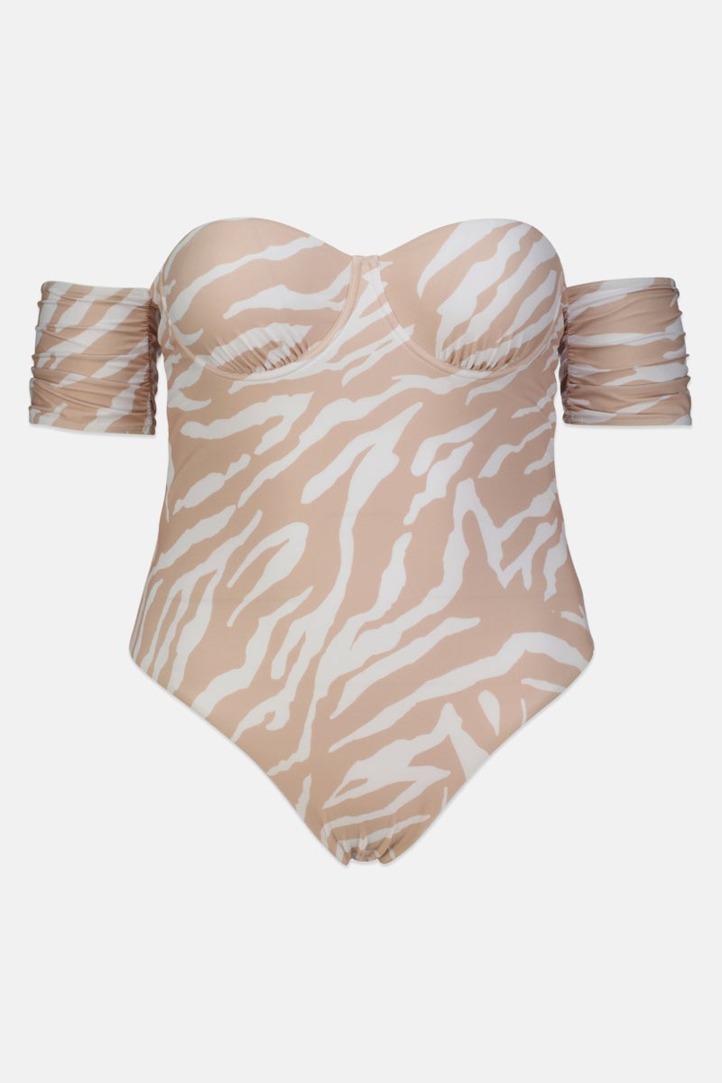 Asos Design Women Animal Print Underwire Non Padded One Piece, Lightly Brown/White  - Image 1