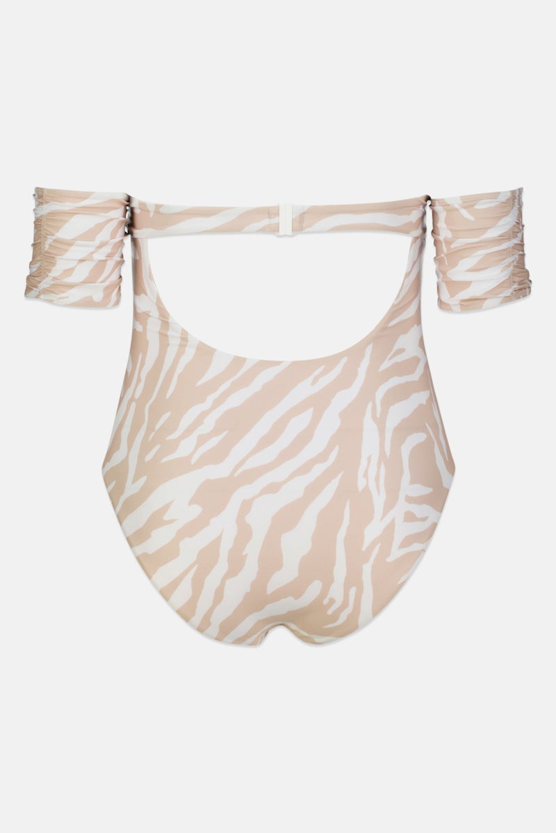 Asos Design Women Animal Print Underwire Non Padded One Piece, Lightly Brown/White  - Image 2