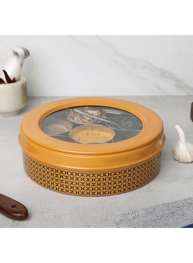 dudki 7 in 1 Stainless Steel Spice box for kitchen sturdy Masala dabba jar for Spices Seamless Design (Caramel Orange) - Image 1