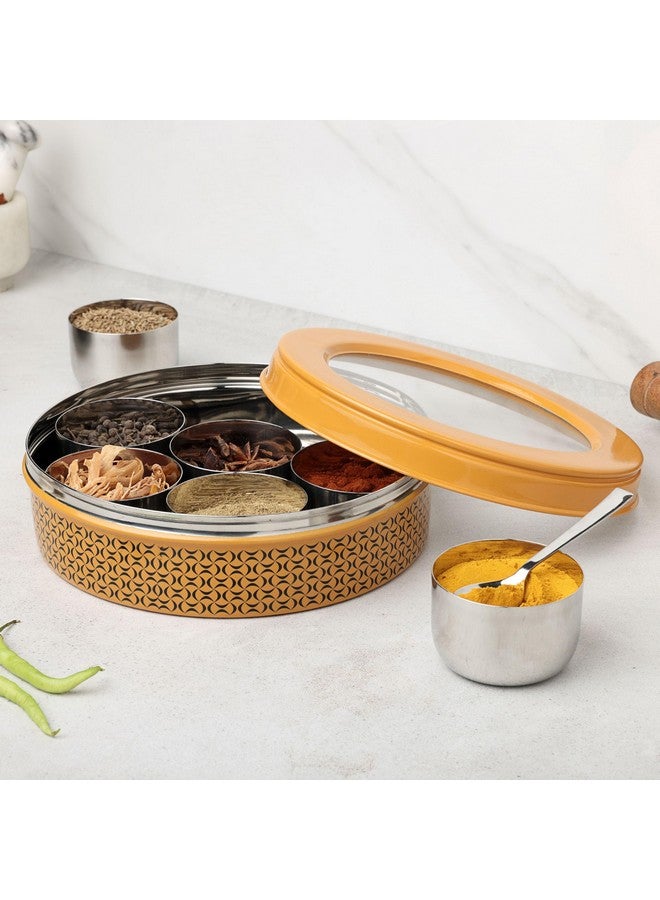 dudki 7 in 1 Stainless Steel Spice box for kitchen sturdy Masala dabba jar for Spices Seamless Design (Caramel Orange) - Image 2