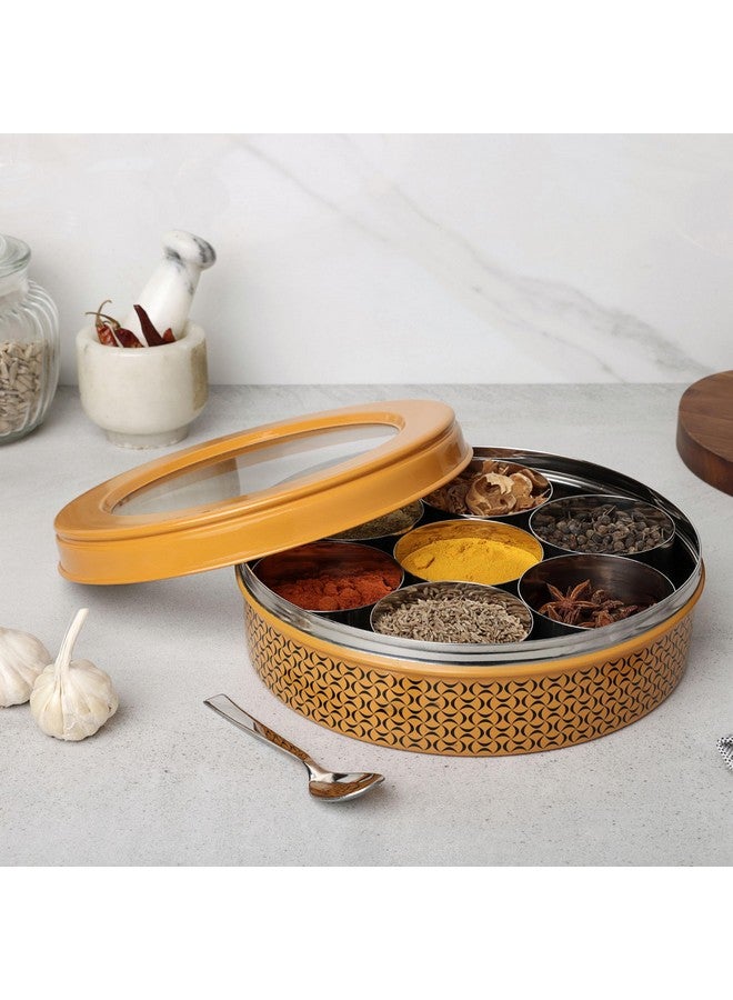 dudki 7 in 1 Stainless Steel Spice box for kitchen sturdy Masala dabba jar for Spices Seamless Design (Caramel Orange) - Image 4