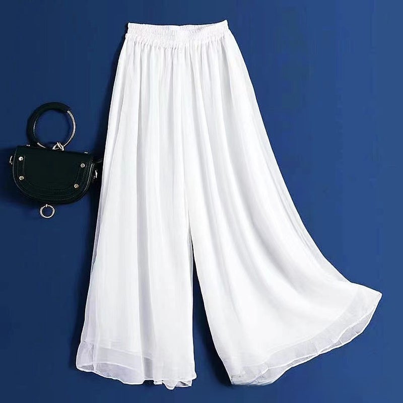 Elegant Chiffon Palazzo Pants for Dance White trousers [pants length 96cm]