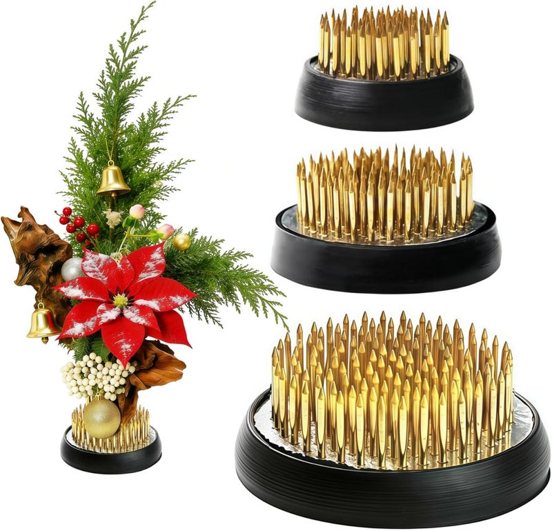 Eggone 3 Pcs Flower Frogs for Flower Arrangements Supplies, Japanese Flower Arranging Ikebana Kenzan, Pin Frogs for Flowers Holder with Rubber Base Flower Fixed Tools(Gold, 1.3 Inch, 1.57 Inch, 1.97 Inch) - Image 1