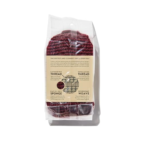 GOSHI Exfoliating Shower Sponge - Rip-Resistant, Rapid-Drying Exfoliating Bath Sponge for All Skin Types - Brick Red - Made in Japan - Image 2