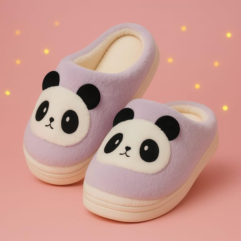 Krystle Cute & Cozy Panda Face Kids Slippers – Soft Plush Indoor House Shoes (Purple,3-4 Years) - Image 2