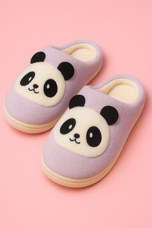 Krystle Cute & Cozy Panda Face Kids Slippers – Soft Plush Indoor House Shoes (Purple,3-4 Years) - Image 3