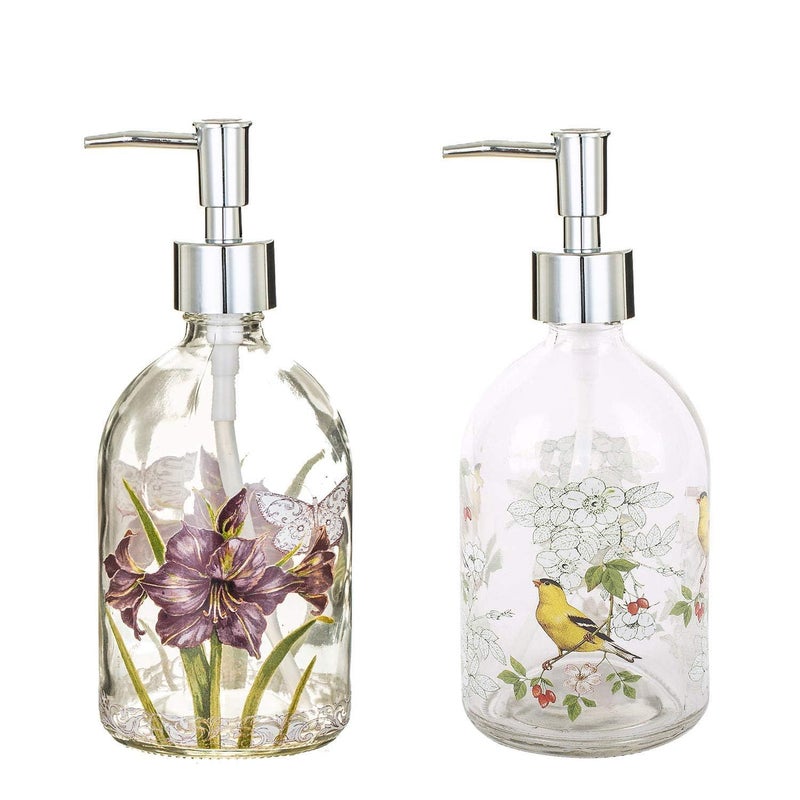 Topadorn 17oz Glass Soap and Lotion Dispenser Bottle with Rust Proof Plastic Pump Refillable Liquid Pump Bottle Great for Kitchen, Bath, Bathroom Accessories, Countertop, Set of 2 - Image 1