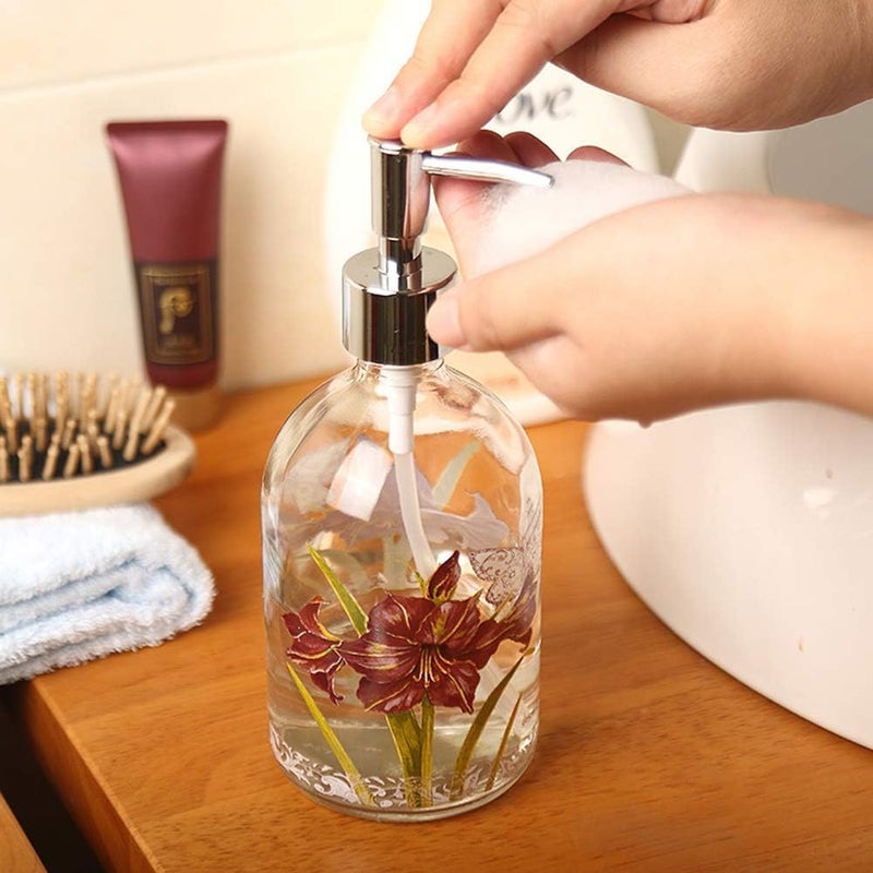 Topadorn 17oz Glass Soap and Lotion Dispenser Bottle with Rust Proof Plastic Pump Refillable Liquid Pump Bottle Great for Kitchen, Bath, Bathroom Accessories, Countertop, Set of 2 - Image 3