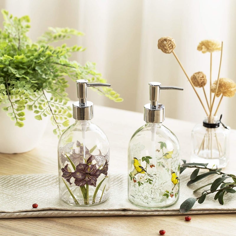 Topadorn 17oz Glass Soap and Lotion Dispenser Bottle with Rust Proof Plastic Pump Refillable Liquid Pump Bottle Great for Kitchen, Bath, Bathroom Accessories, Countertop, Set of 2 - Image 2