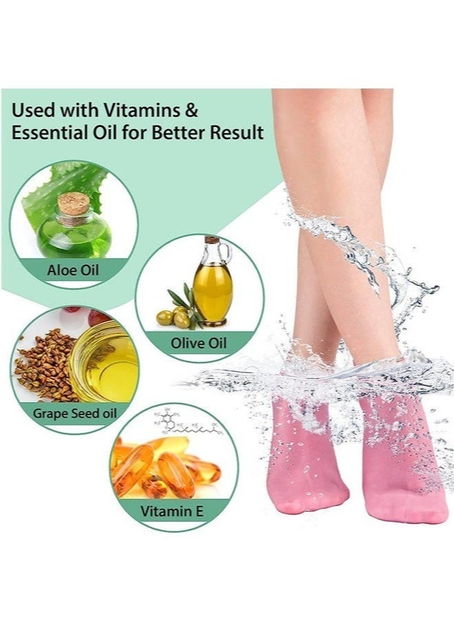 2 Pairs Silicone Moisturizing Socks Softening Dry Feet, Rough Skins & Anti Slip Aloe Socks for Dry Feet Women, Calluses, Spa Gel Socks Foot Care After Pedicure - Image 4
