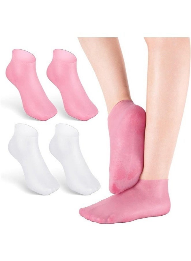 2 Pairs Silicone Moisturizing Socks Softening Dry Feet, Rough Skins & Anti Slip Aloe Socks for Dry Feet Women, Calluses, Spa Gel Socks Foot Care After Pedicure - Image 1
