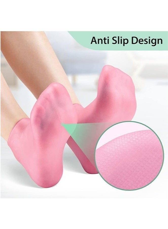 2 Pairs Silicone Moisturizing Socks Softening Dry Feet, Rough Skins & Anti Slip Aloe Socks for Dry Feet Women, Calluses, Spa Gel Socks Foot Care After Pedicure - Image 5