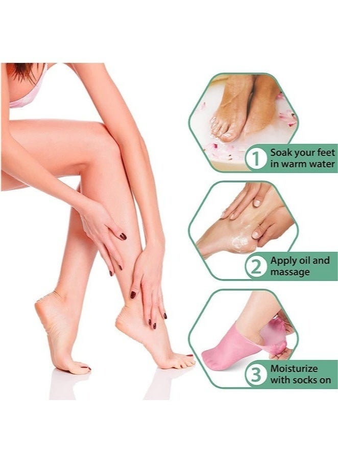 2 Pairs Silicone Moisturizing Socks Softening Dry Feet, Rough Skins & Anti Slip Aloe Socks for Dry Feet Women, Calluses, Spa Gel Socks Foot Care After Pedicure - Image 2