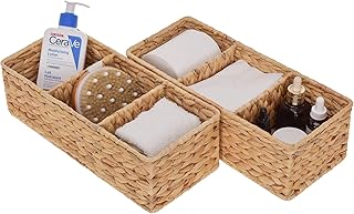 StorageWorks 3-Section Wicker Baskets for Shelves, Hand-Woven Water Hyacinth Storage Baskets, 14.4" x 6.1" x 4.3", - Image 1