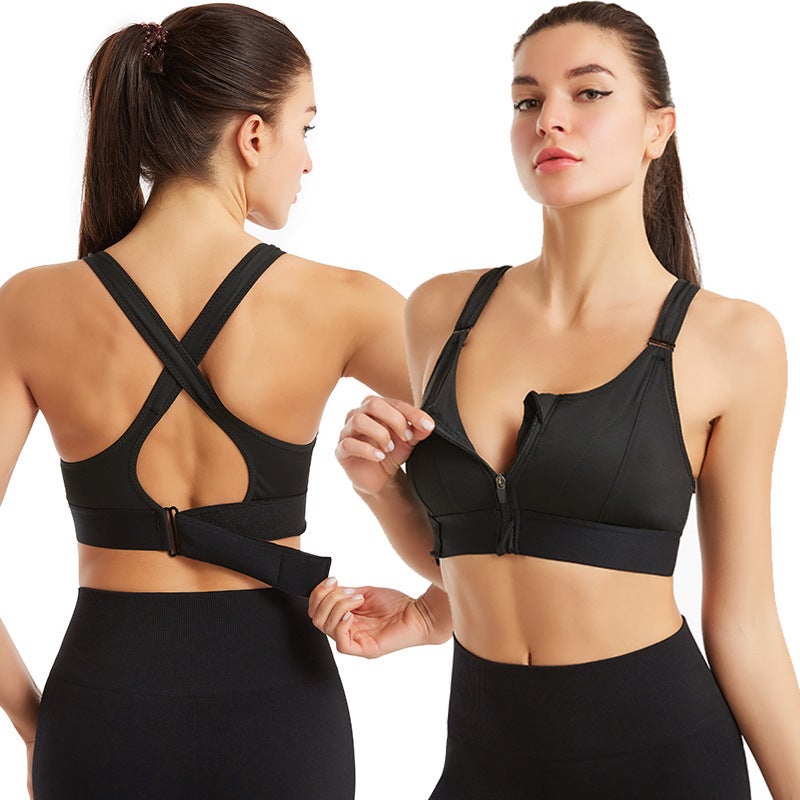 Front Zipper Sports Bra, Shockproof, Quick-Dry, Cross Back, Wirefree - Image 2