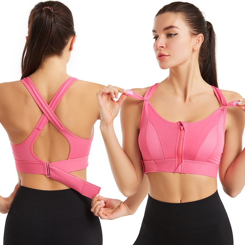 Front Zipper Sports Bra, Shockproof, Quick-Dry, Cross Back, Wirefree - Image 4