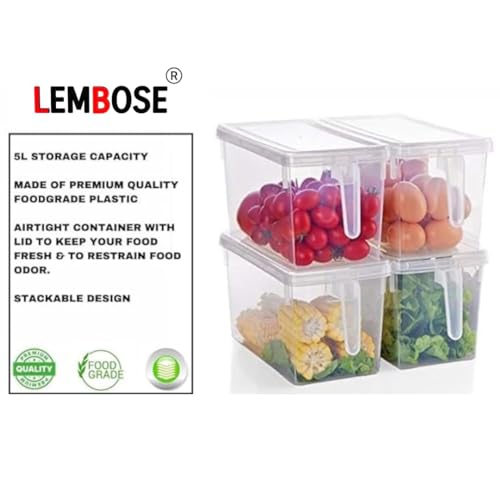 LEMBOSE Plastic Fridge Storage Refrigerator Organizer Container Square Handle Food Storage Organizer Boxes For Vegetable With Lid - 5L (Pack Of 1), Transparent - Image 3