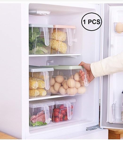 LEMBOSE Plastic Fridge Storage Refrigerator Organizer Container Square Handle Food Storage Organizer Boxes For Vegetable With Lid - 5L (Pack Of 1), Transparent - Image 2