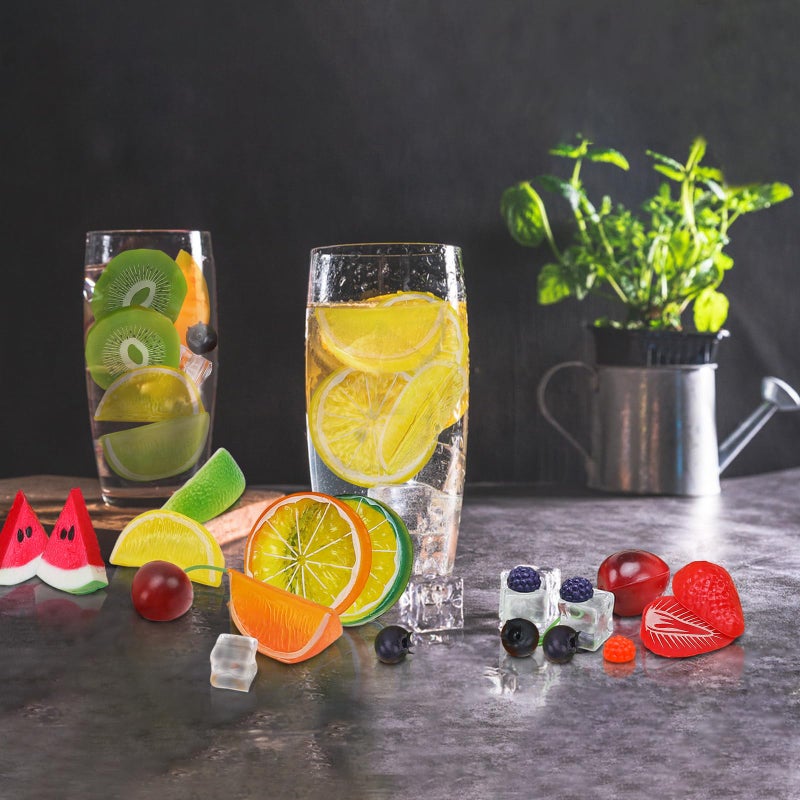 Gresorth 160pcs Artificial Kiwi Slice Yellow Peach Lemon Decoration Fake Watermelon Strawberry Block Realistic Raspberry Blueberry Cherry Ice Cube Display - Image 2