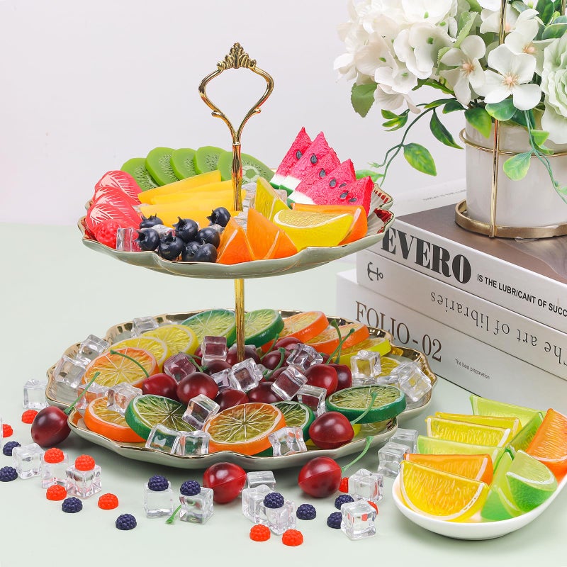 Gresorth 160pcs Artificial Kiwi Slice Yellow Peach Lemon Decoration Fake Watermelon Strawberry Block Realistic Raspberry Blueberry Cherry Ice Cube Display - Image 5