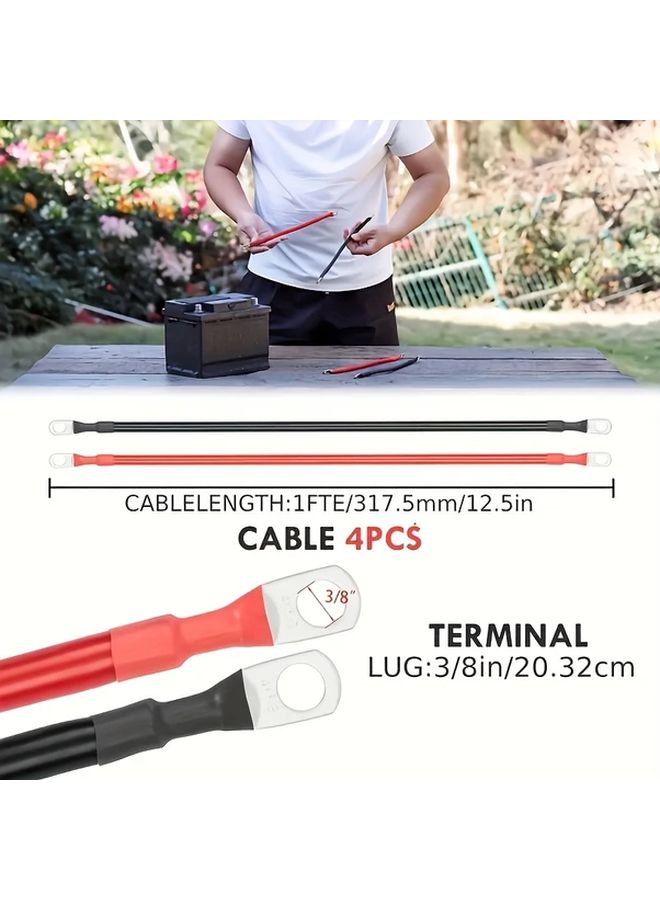 4AWG 12 Inch Copper Battery Cable Set 4 Pack for Automotive Truck RV Solar Power - Image 3