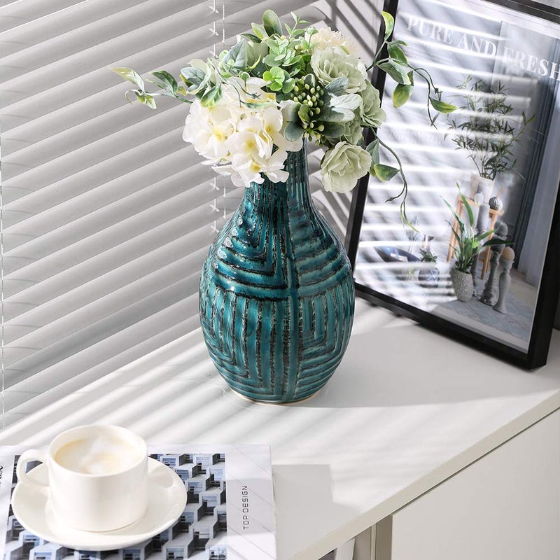 hjn Ceramic Vase Teal Vase for Home Decor Flower Vase for Centerpieces Modern Decor Vases for Living RoomBookshelfMantelHome Decor Accents  Teal TextureSmall94 H
