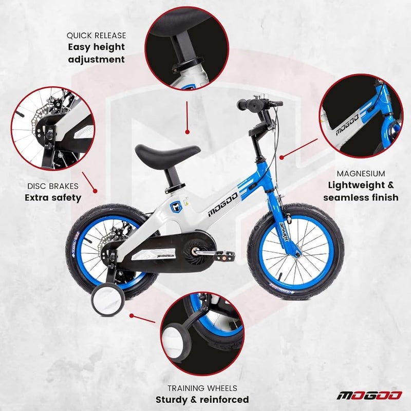 Mogoo Spark Kids Magnesium Alloy Lightweight Bike for 2-8 Years Old Boys Girls, Adjustable Height, Disc Handbrakes, 12in 14in 16-Inch Bicycle w Training Wheels - Image 3