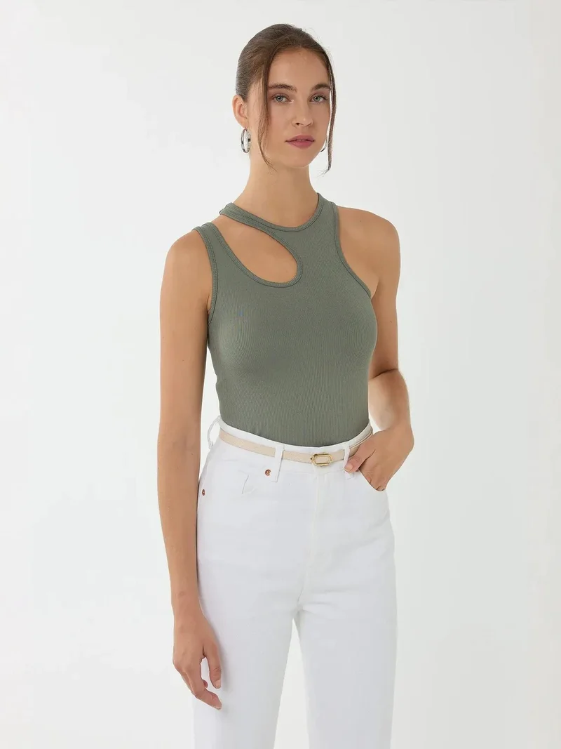 HICCUP Asymmetrical Collar Crop Top