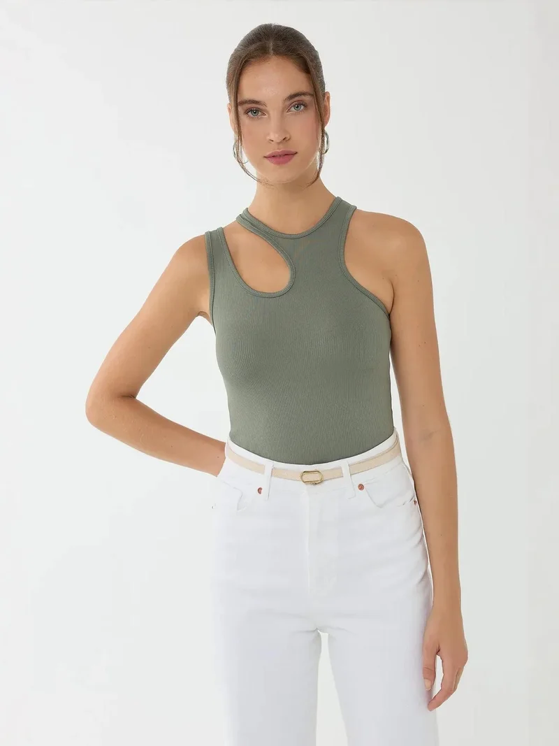 HICCUP Asymmetrical Collar Crop Top