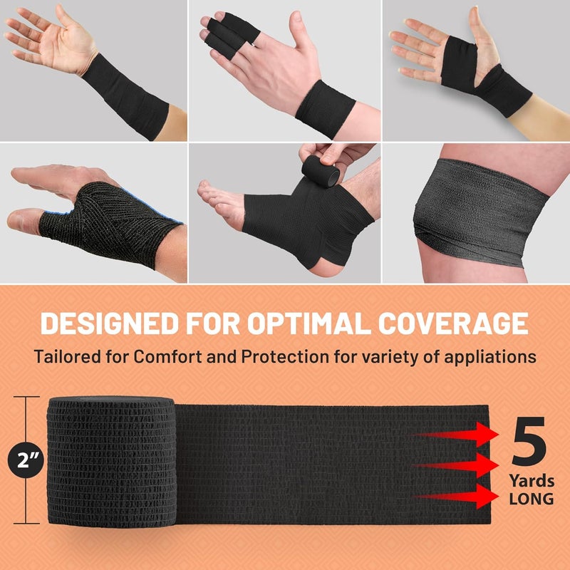 MEDca SelfAdherent Cohesive Bandage  12 Pack Bulk  Black SelfAdhering Medical Wrap  2 Wide x 5 Yards Athletic Sports Tape Sweat  Water Resistant First Aid - Image 2