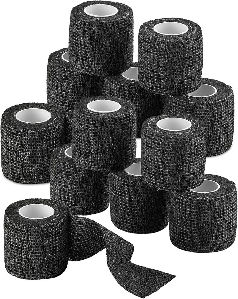 MEDca SelfAdherent Cohesive Bandage  12 Pack Bulk  Black SelfAdhering Medical Wrap  2 Wide x 5 Yards Athletic Sports Tape Sweat  Water Resistant First Aid - Image 1
