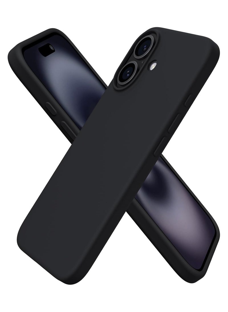 Compatible with iPhone 16 Case 6.1 Inch Slim Liquid Silicone 4 Layers Soft Gel Rubber Shockproof Protective Phone Case with Anti Scratch Microfiber Lining (Black)