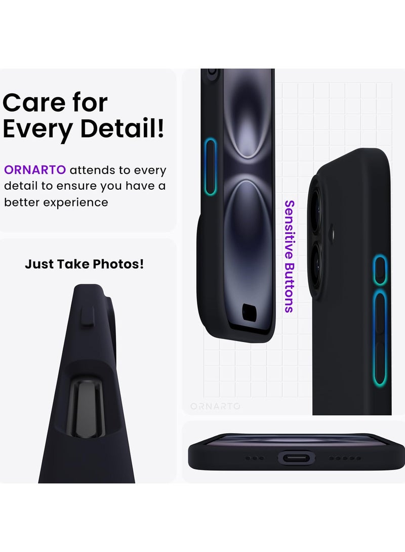 Compatible with iPhone 16 Case 6.1 Inch Slim Liquid Silicone 4 Layers Soft Gel Rubber Shockproof Protective Phone Case with Anti Scratch Microfiber Lining (Black)