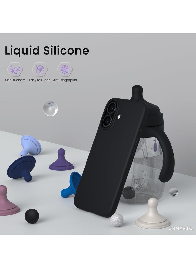 Compatible with iPhone 16 Case 6.1 Inch Slim Liquid Silicone 4 Layers Soft Gel Rubber Shockproof Protective Phone Case with Anti Scratch Microfiber Lining (Black)
