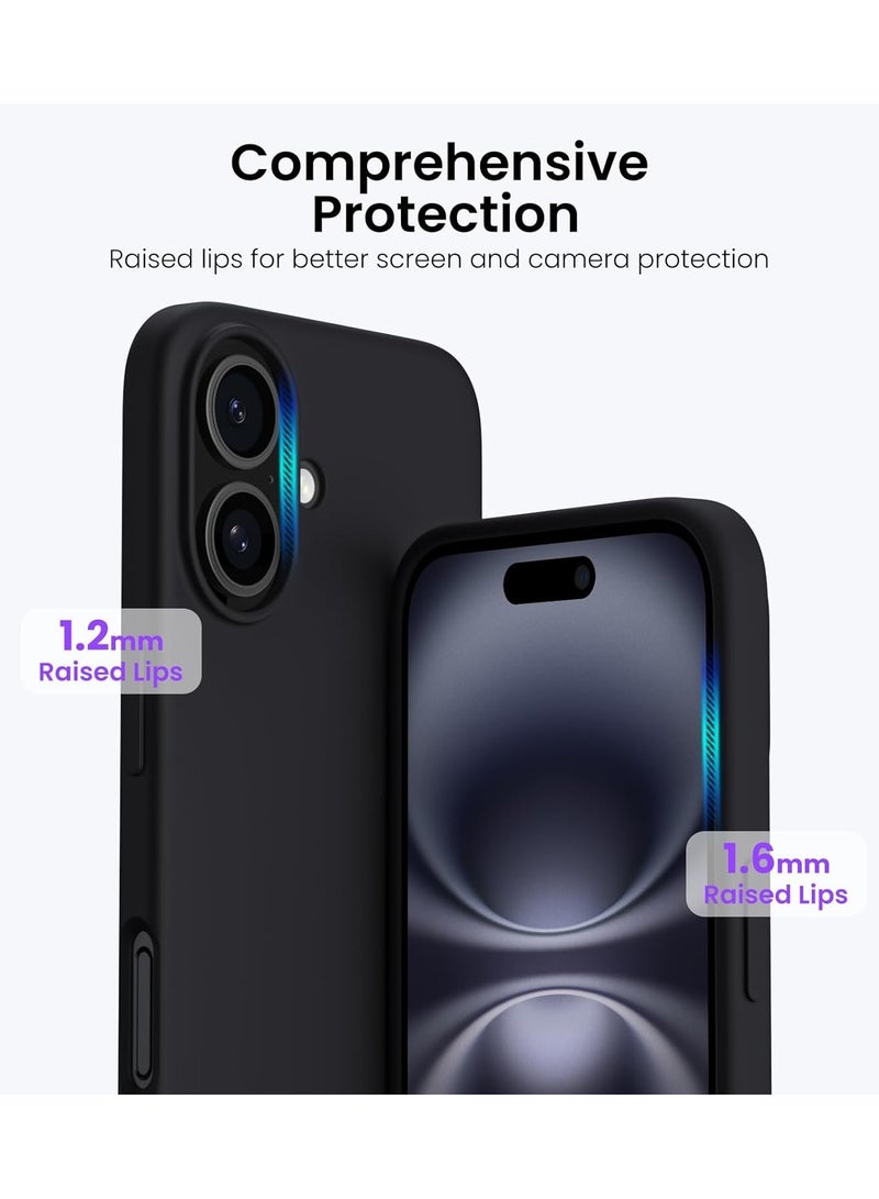 Compatible with iPhone 16 Case 6.1 Inch Slim Liquid Silicone 4 Layers Soft Gel Rubber Shockproof Protective Phone Case with Anti Scratch Microfiber Lining (Black)
